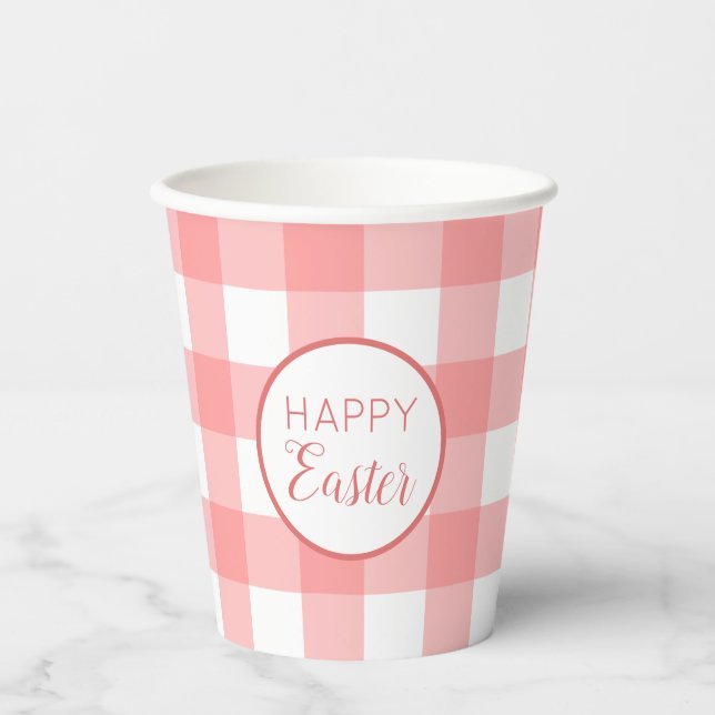 Gobelets En Papier Pastel Raspberry Red Happy Pâques Plaid Motif (Recto)