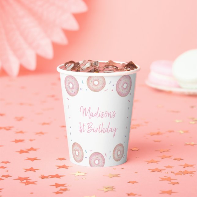 Gobelets En Papier Pastel Rose Donut Sweet Un Anniversaire (Insitu)