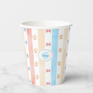 Gobelets En Papier Pastel Stripe - Empreintes de pattes, Fleur Bleue,