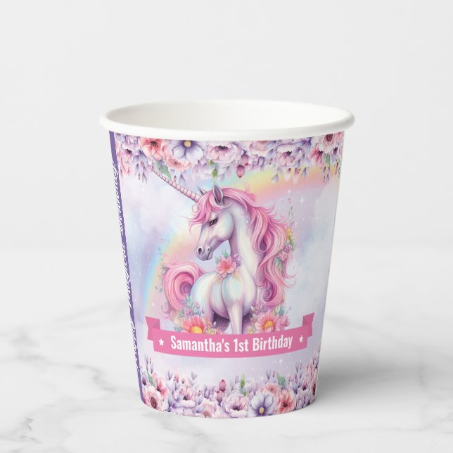 Gobelets En Papier Pastel Unicorn fille Anniversaire magique licorne (Verso)