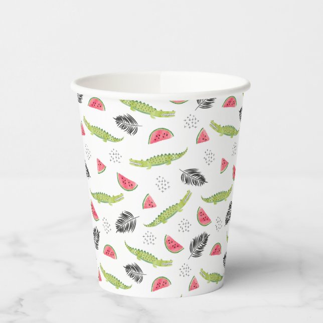 Gobelets En Papier Pastèque tropicale et Motif de crocodile (Gauche)