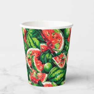 Gobelets En Papier pastèques, chaux, feuilles de pastèque, petite cha
