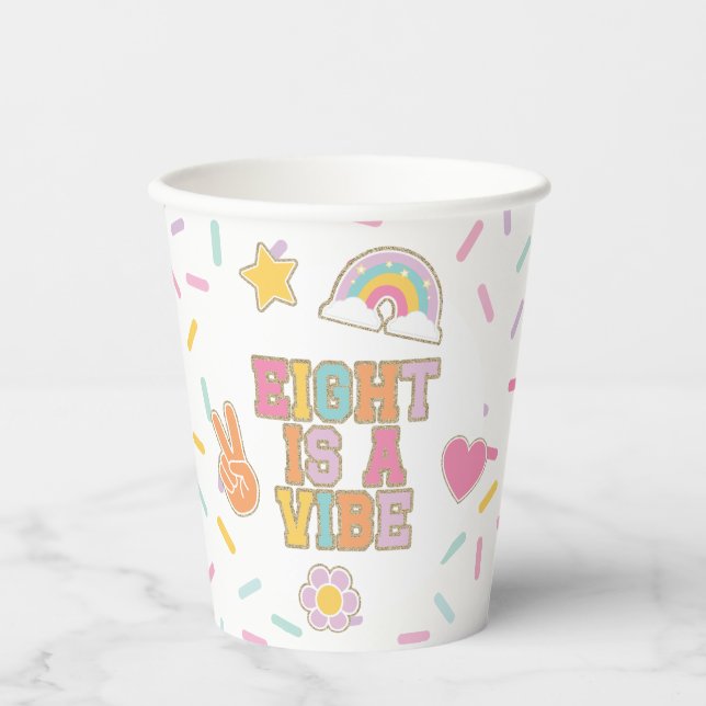 Gobelets En Papier Patch Preppy Eight est une Vibe 8e Anniversaire (Recto)