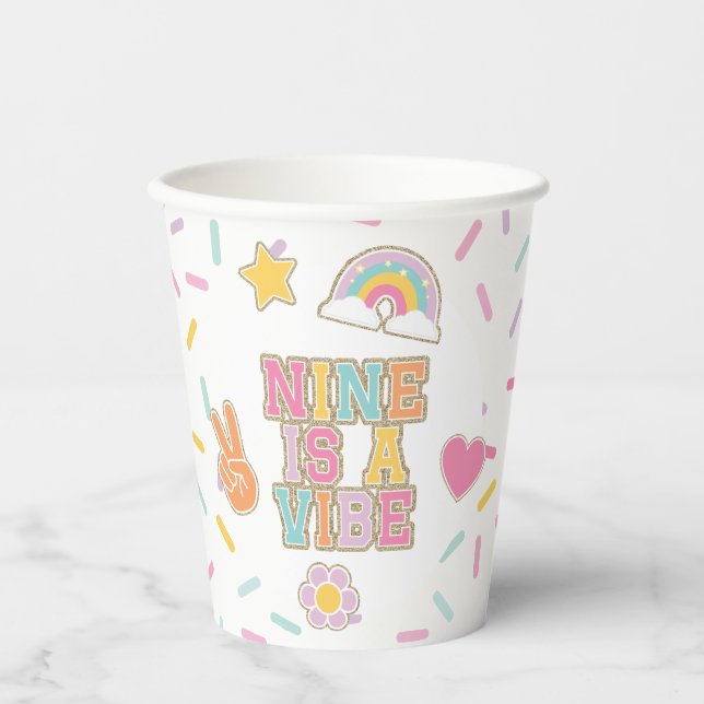 Gobelets En Papier Patch Preppy Nine est une Vibe 9e Anniversaire (Recto)
