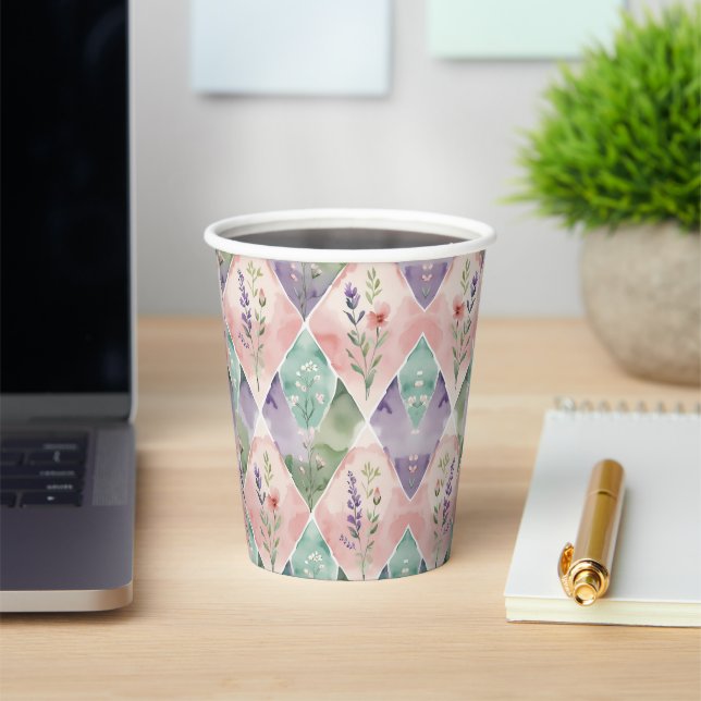 Gobelets En Papier Patchwork floral aquarelle (Insitu)