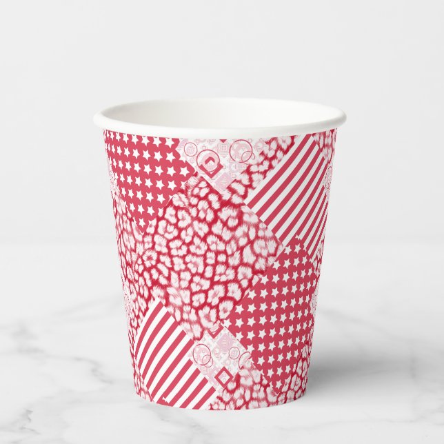 Gobelets En Papier Patchwork rouge et blanc rustique (Recto)