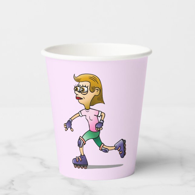 Gobelets En Papier Patinage à rouleaux Anniversaire fête rose (Recto)