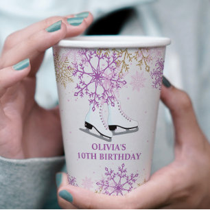 Gobelets En Papier Patinage sur glace Anniversaire Purple et Gold Sno