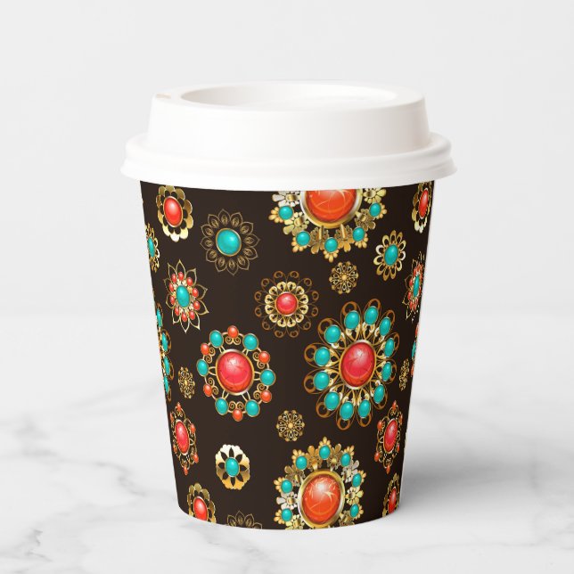 Gobelets En Papier Pattern de Ethnic Brooches Seamless (Verso)