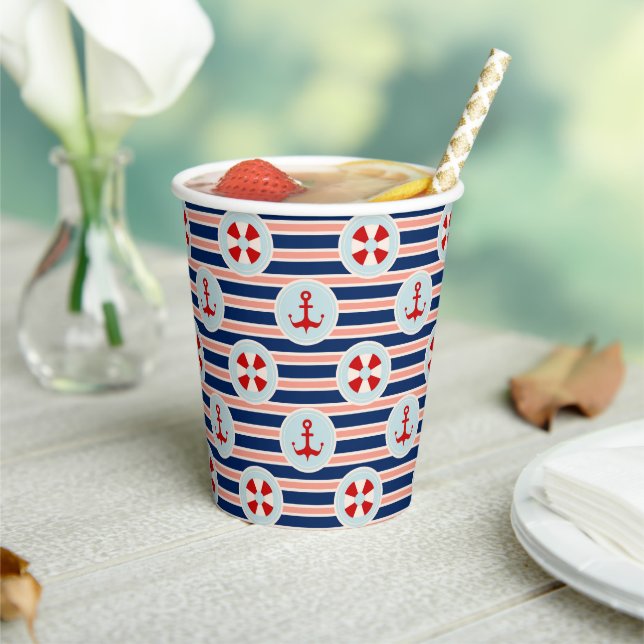 Gobelets En Papier Patterns de Nautical Stripes and Dots (Insitu)