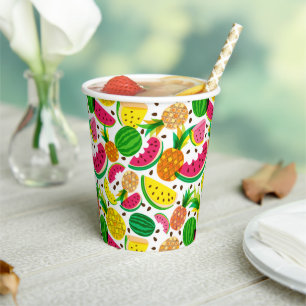 Gobelets En Papier Patters de Red & Yellow Tropical Fruit