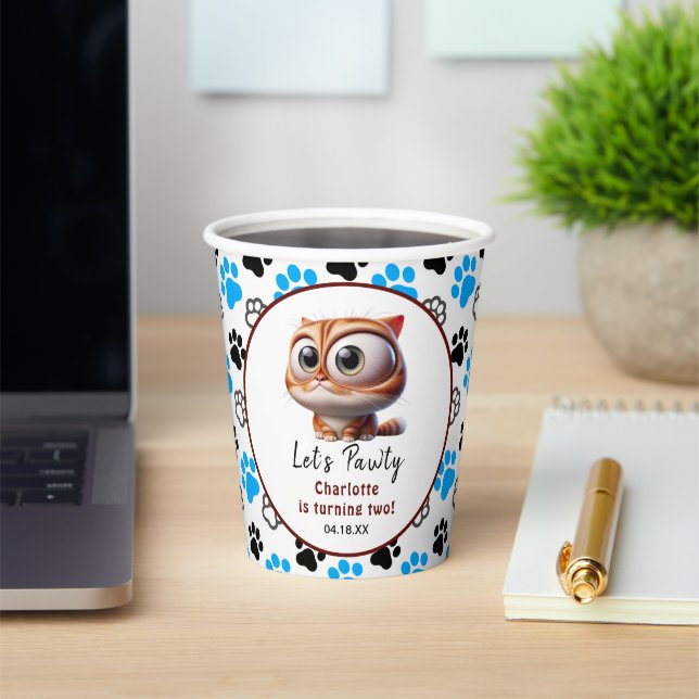 Gobelets En Papier Pawty ! Cute Cat 2e fête d'anniversaire (Insitu)