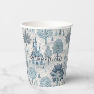 Gobelets En Papier Paysage du château d'hiver en bleu et gris