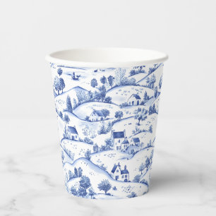 Gobelets En Papier Paysage français pastoral toile bleue intemporel