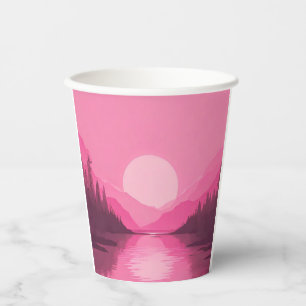 Gobelets En Papier Paysage rose esthétique de montagne