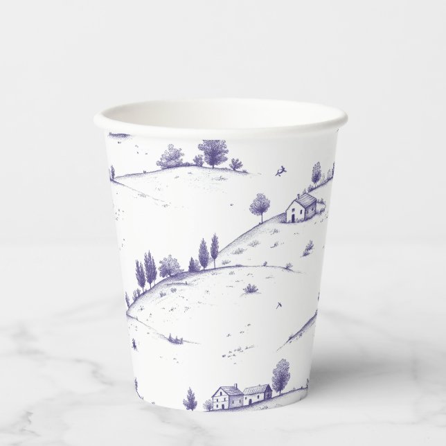 Gobelets En Papier Paysage Toile Bleue Vintage (Recto)