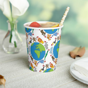Gobelets En Papier Peace And Love Cute Cartoon Animaux du monde