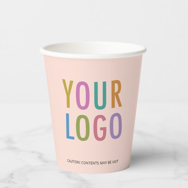 Gobelets En Papier Peach Paper Cups Custom Business Logo Branded 8 oz (Recto)