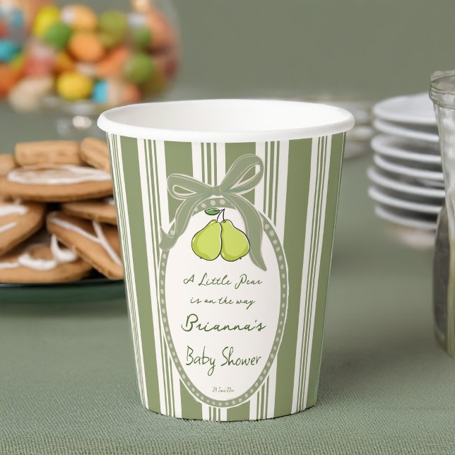 Gobelets En Papier Pear sage green retro stripes baby shower custom (Pear sage green retro stripes baby shower custom paper cups personalized pear baby shower decor)
