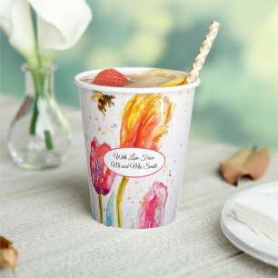 Gobelets En Papier Peinture aquarelle mariage tulipe rouge rose et ab