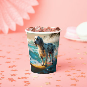 Gobelets En Papier Peinture de Surf sur la Plage avec Setter Anglais