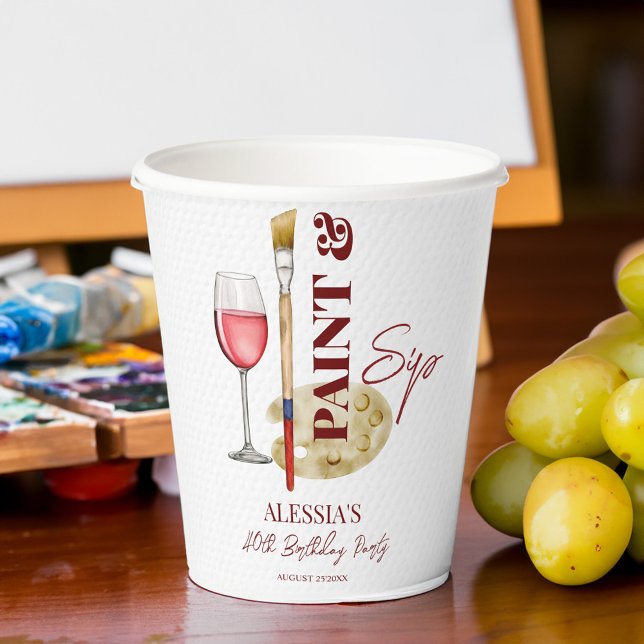 Gobelets En Papier Peinture et sip vin et art modèle de fête à thème (Paint and sip wine and art themed adults party personalized printed paper cups template table decor)