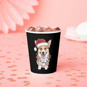 Gobelets En Papier Pembroke Welsh Corgi Père Noël Lumières de l'Arbre