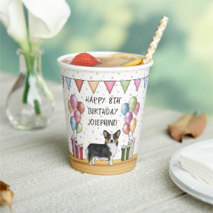 Gobelets En Papier Pembroke Welsh Corgi Tricolore Noir Joyeux Anniver