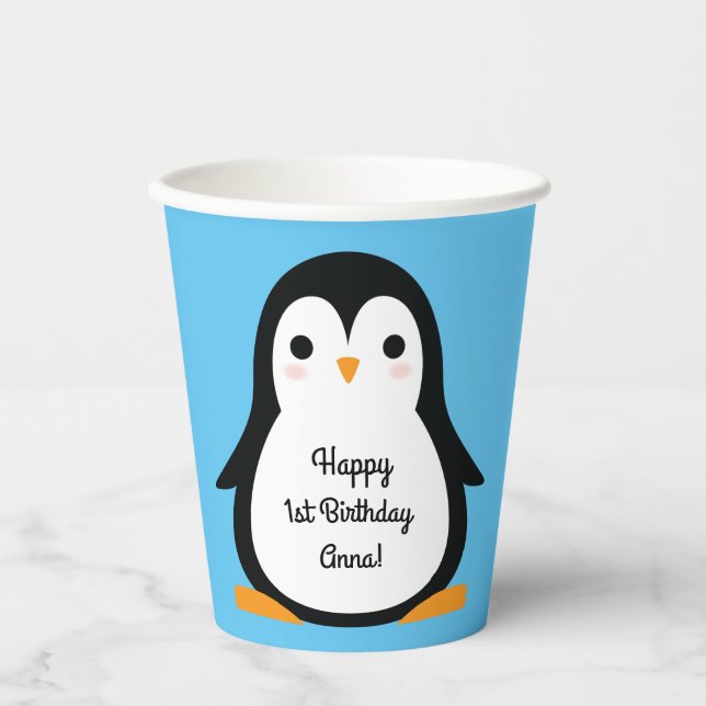 Gobelets En Papier Penguin mignon Hiver 1er anniversaire fête (Recto)