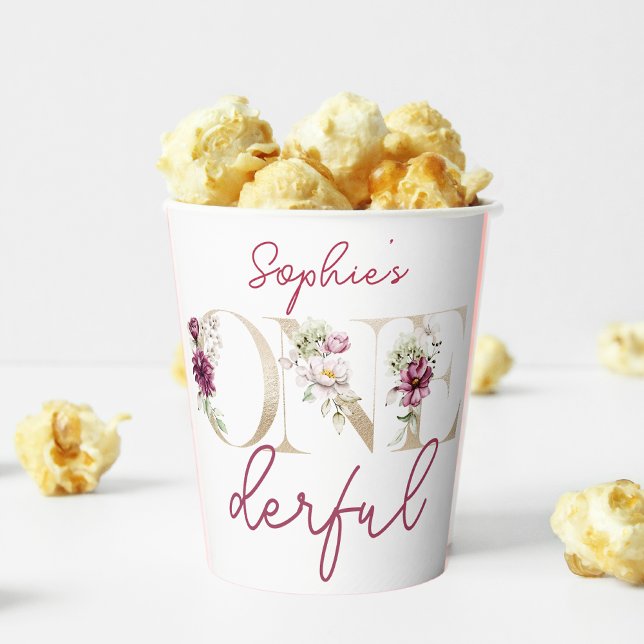 Gobelets En Papier Peonies roses à la fête d'anniversaire aquarelle (Créateur téléchargé)