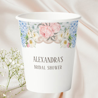 Gobelets En Papier Peony rose Romantique Blue Hydrangea Fête des mari