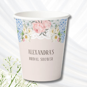 Gobelets En Papier Peony rose Romantique Blue Hydrangea Fête des mari