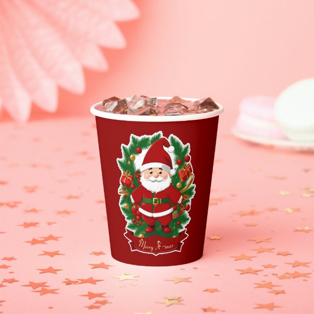 Gobelets En Papier Père Noël avec branches de sapin -  (Insitu)