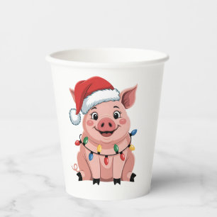 Gobelets En Papier Père Noël de Noël pour cochon Chapeau de Noël Vaca