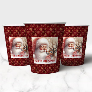 Gobelets En Papier Père Noël drôle et fêtes de Noël de Rudolph au nez