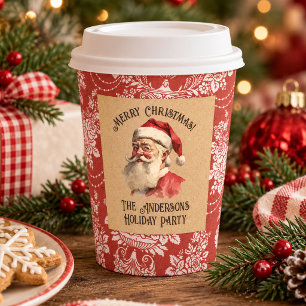 Gobelets En Papier Père Noël élégant vintage fête de Noël