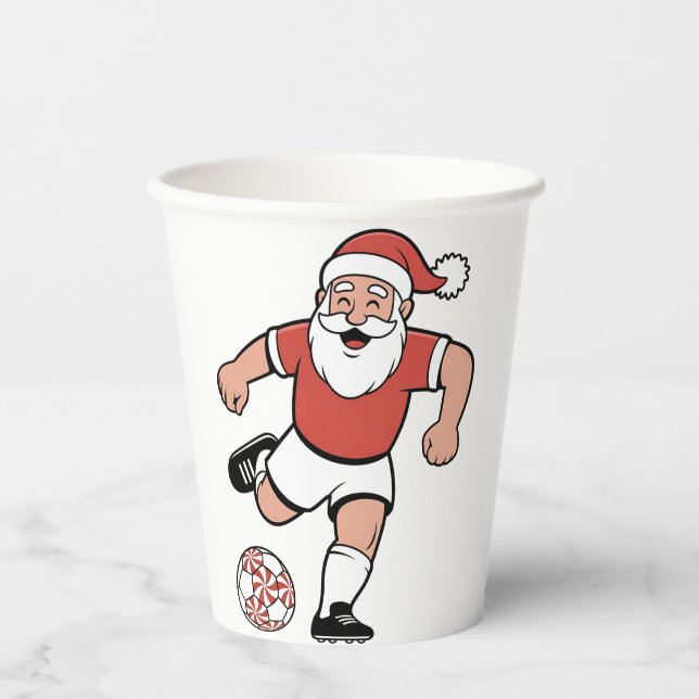 Gobelets En Papier Père Noël Jouer au football Joueur de Noël Sport (Recto)