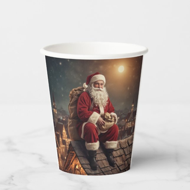 Gobelets En Papier Père Noël sur le toit (Recto)