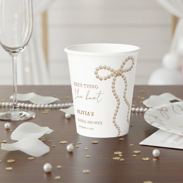 Gobelets En Papier Perle Bow Elle se marie Bow Réception de mariage (Créateur téléchargé)