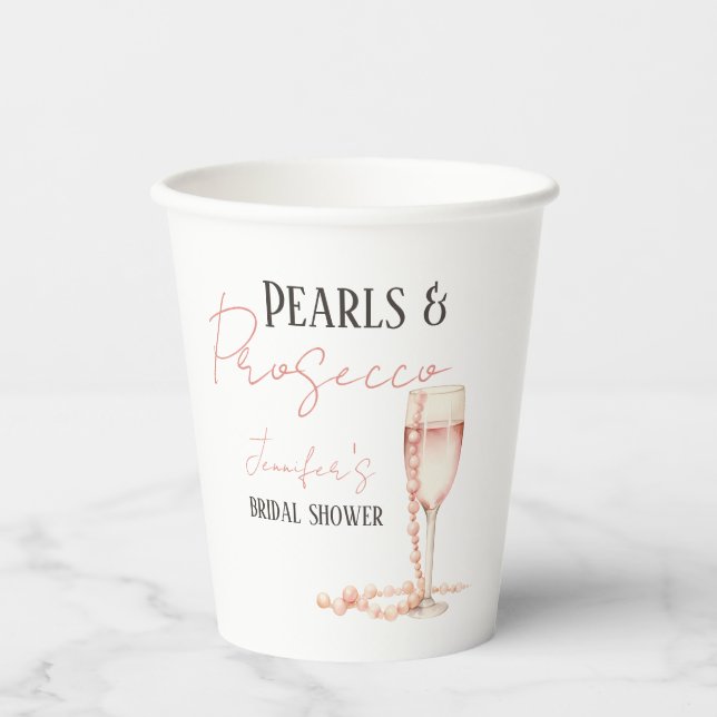 Gobelets En Papier Perles & Prosecco Fard Rose Enterrement de Vie de  (Recto)