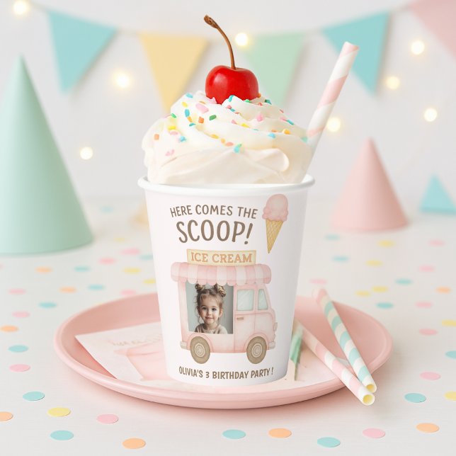Gobelets En Papier Personalized Ice Cream Truck Photo Birthday  (Créateur téléchargé)