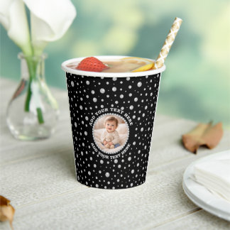 Gobelets En Papier Personalized Photo with Pearls Circle on Black