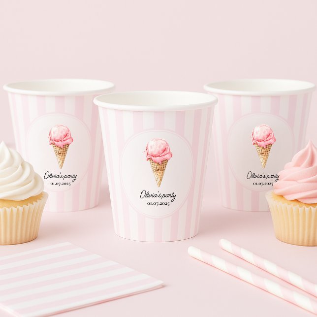 Gobelets En Papier Personalized Pink Ice Cream Cone Birthday  (Créateur téléchargé)
