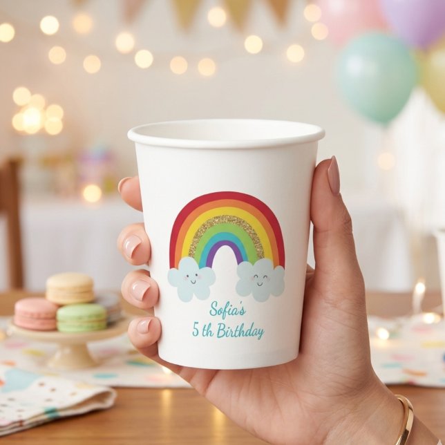Gobelets En Papier Personalized Rainbow Kids Birthday Custom Name (Créateur téléchargé)