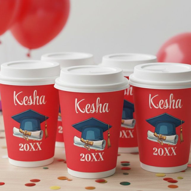 Gobelets En Papier Personalized Red Graduation Party Paper Cups Class (Créateur téléchargé)