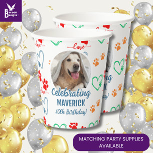 Gobelets En Papier Personnalisable Photo Empreinte de patte Chien fêt