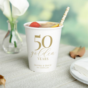 Gobelets En Papier Personnalisé 50e anniversaire Mariage Élégant