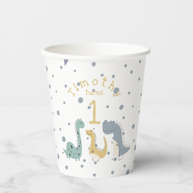 Gobelets En Papier Personnalisé Cute Pastel Dinosaures Anniversaire (Recto)
