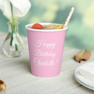 Gobelets En Papier Personnaliser avec nom, Joyeux Anniversaire, rose 
