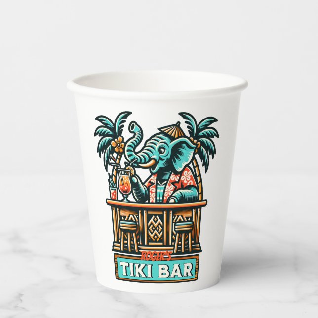 Gobelets En Papier Personnaliser Retro Elephant Tiki Bar (Recto)